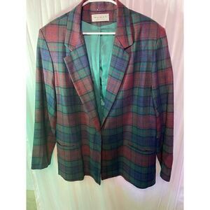 Red and Navy Blue Plaid Blazer Preppy Academia 80s Women's
